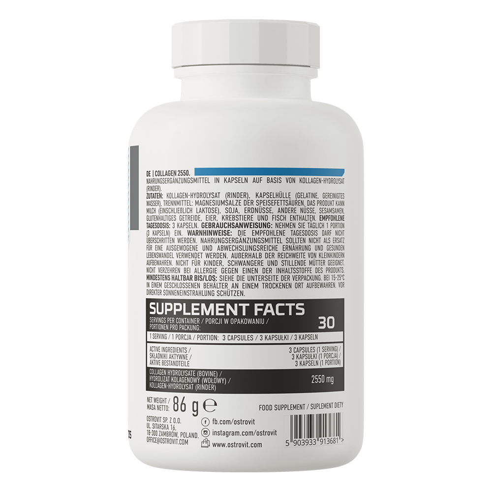 Collagen 2550 mg – 90 capsules, 2550 mg per portie | OstroVit