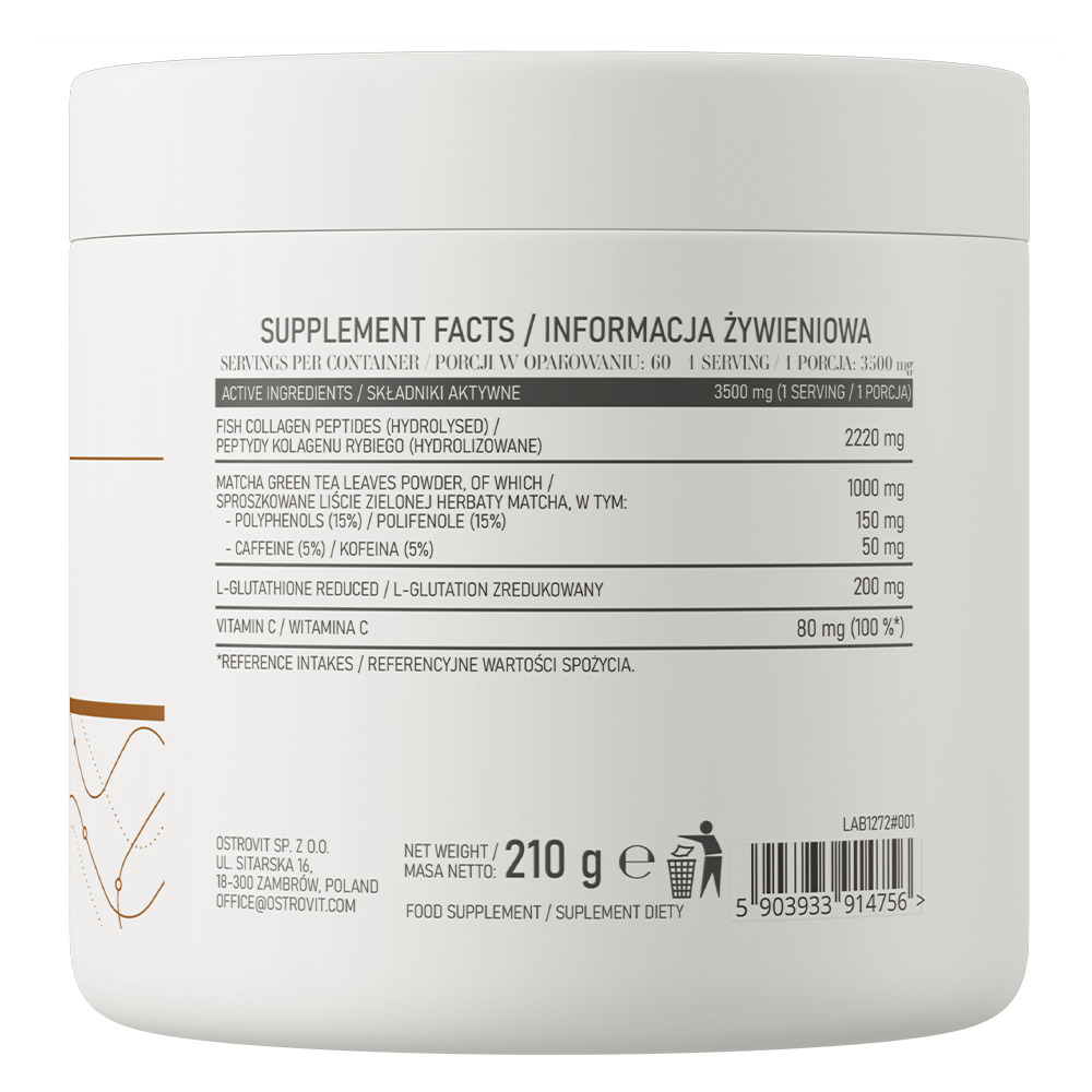 Collageen + Matcha + L-glutathione + Vitamine C | 210 g | Poeder | Natural | OstroVit