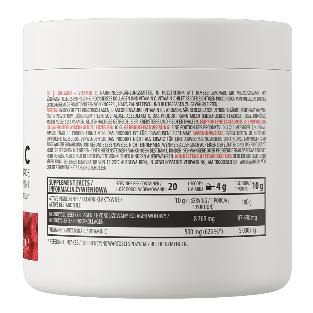 Collageen | Vitamine C | 200 g | Frambozenlimonade & Munt | OstroVit