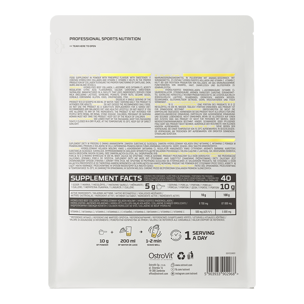 Kollagen | Vitamin C | 400 g | 40 Portionen | Ananas | OstroVit