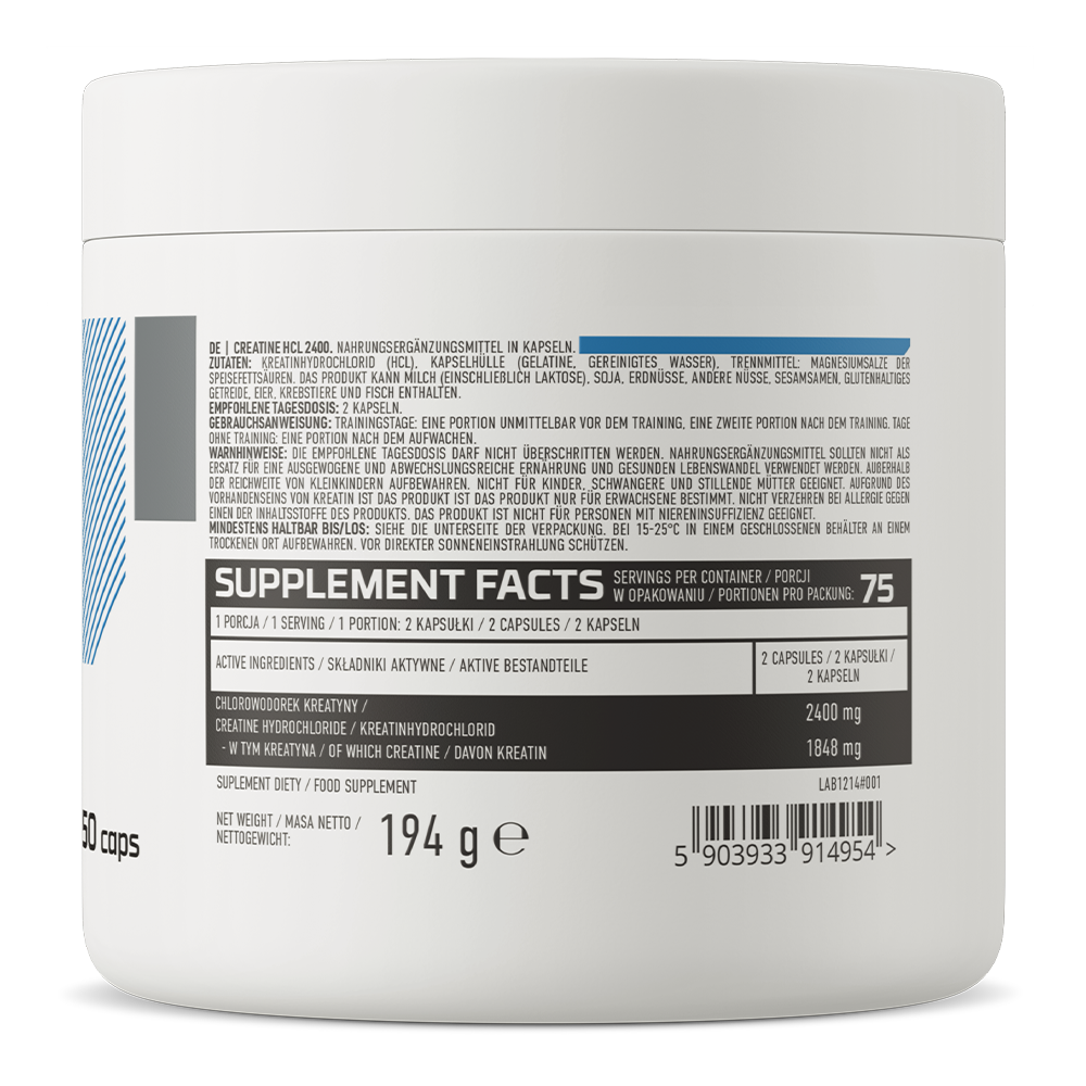 Creatine HCl 2400 mg – 150 Capsules, 75 Porties Creatine-Hydrochloride | OstroVit