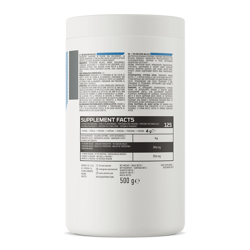 Tri-kreatin | Malat | Pulver | 500 g | Citron 🍋 | OstroVit