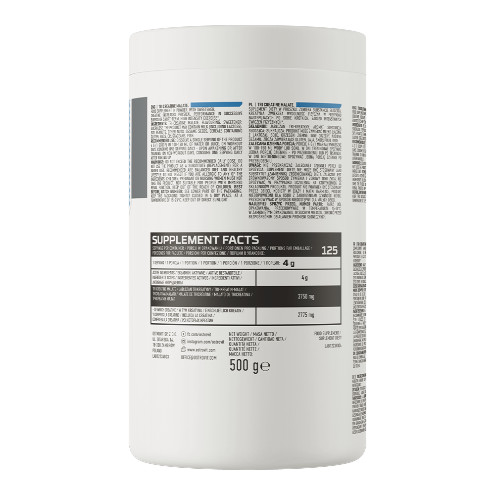 Tri-Creatine | Malaat | Poeder | 500 g | Wilde Aardbei 🍓 | OstroVit