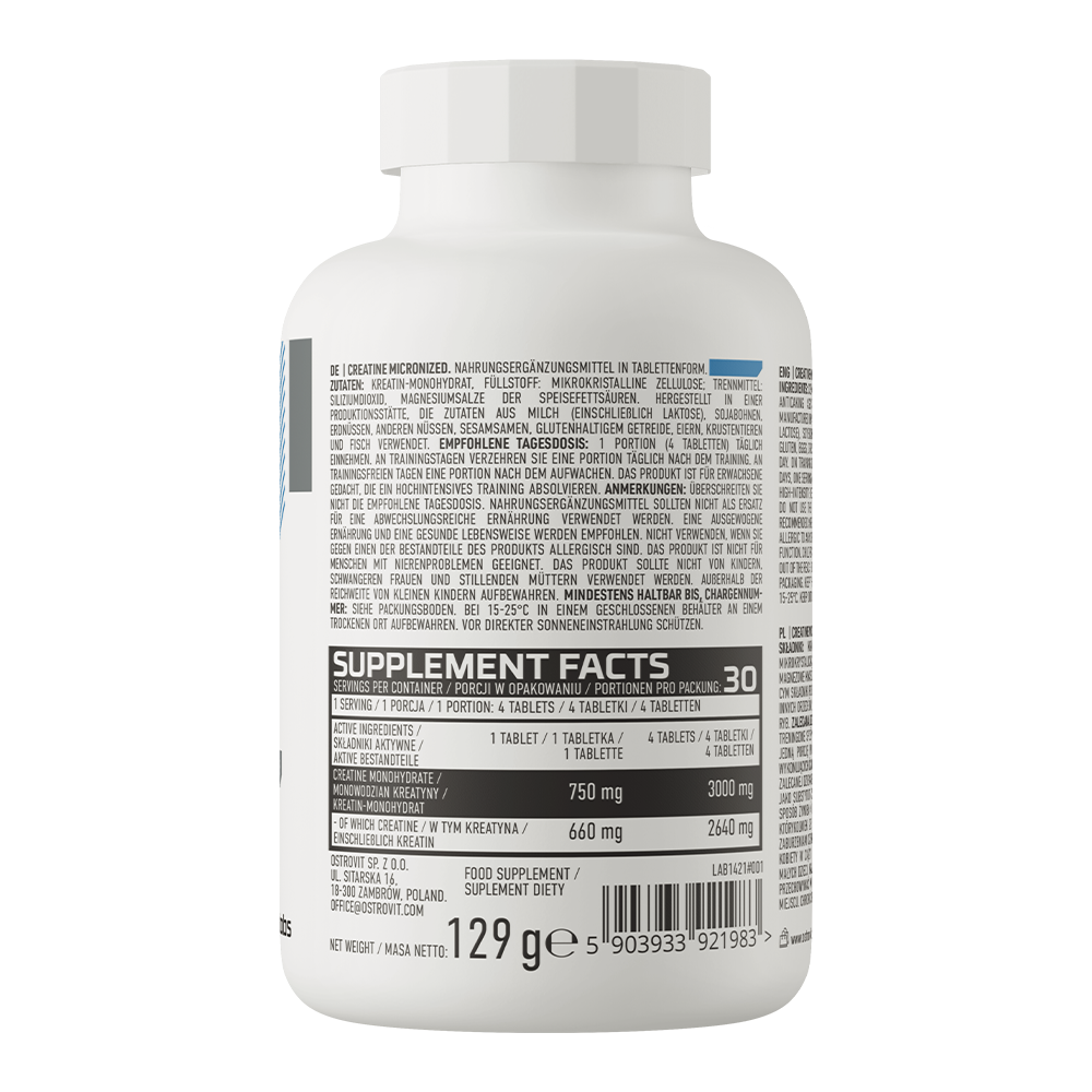 Creatine Micronized – 120 tabletten, 3 000 mg creatinemonohydraat | OstroVit