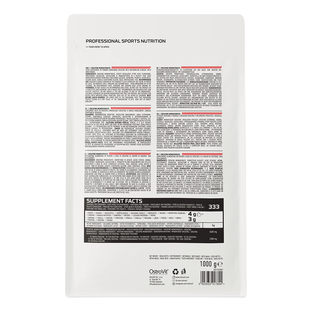Creatine Monohydraat | 1000 g | Watermeloen 🍉 | OstroVit