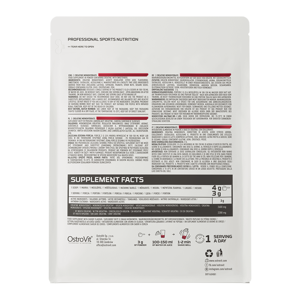 Creatine Monohydrate 300 g – Cherry, 100 porties, Vegan | OstroVit