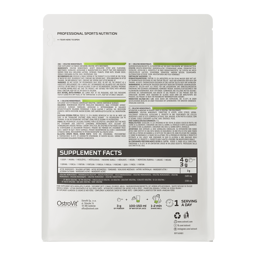Creatine Monohydraat | Poeder | 300 g | Groene Appel 🍏 | OstroVit