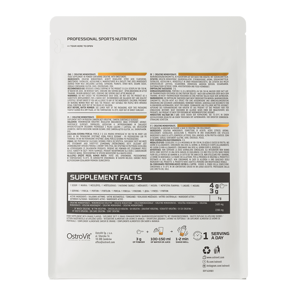 Creatine Monohydrate – 300 g Orange, 100 porties | OstroVit