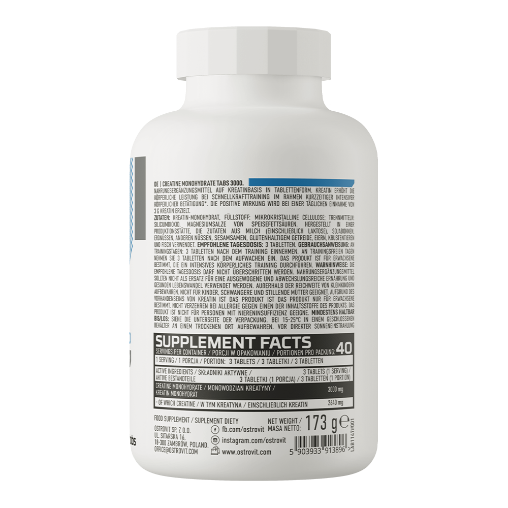 Creatine Monohydraat | 3000 mg | 120 Tabletten | OstroVit