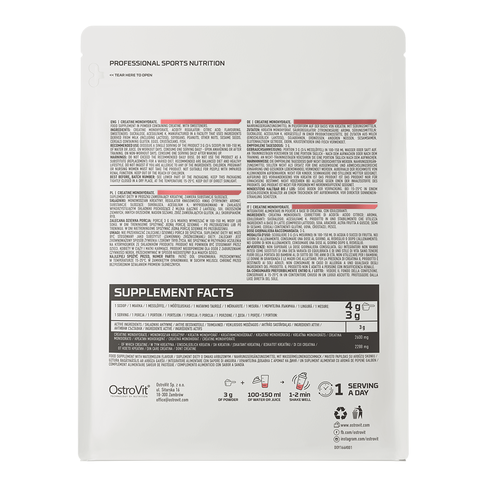 Creatine Monohydrate 500 g – Watermeloen, 166 porties | OstroVit