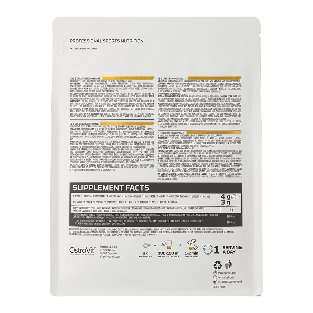 Creatine Monohydraat | Poeder | 500 g | Mango 🥭 | OstroVit