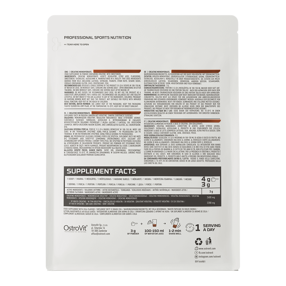 Creatine Monohydrate – 500 g, Cola, 166 porties | OstroVit
