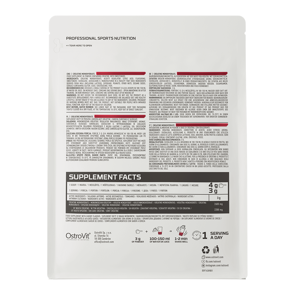 Creatine Monohydraat | Poeder | 500 g | Kers 🍒 | OstroVit