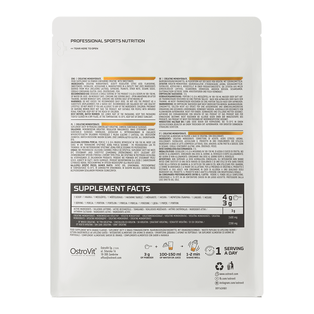 Creatine Monohydrate 500 g – Sinaasappel, 166 porties | OstroVit