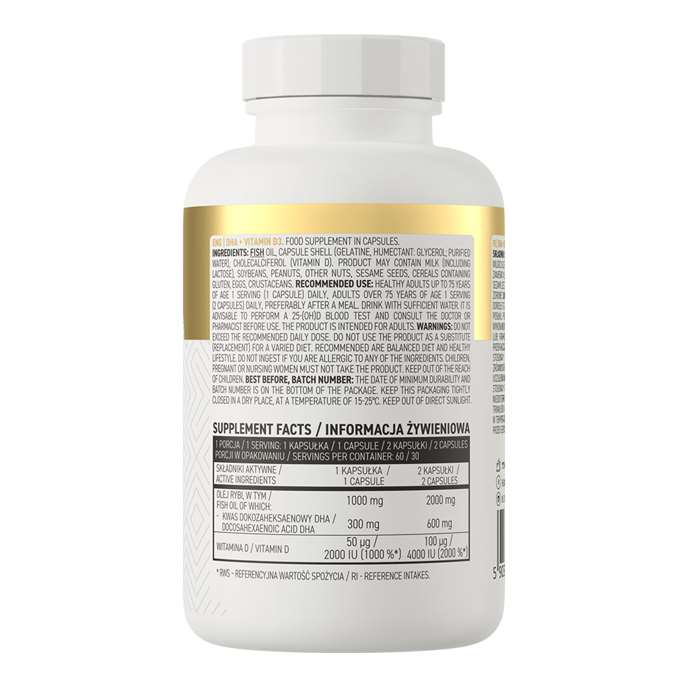 DHA + Vitamin D3 – 60 softgels, 300 mg DHA + 2000 IE D3 | OstroVit