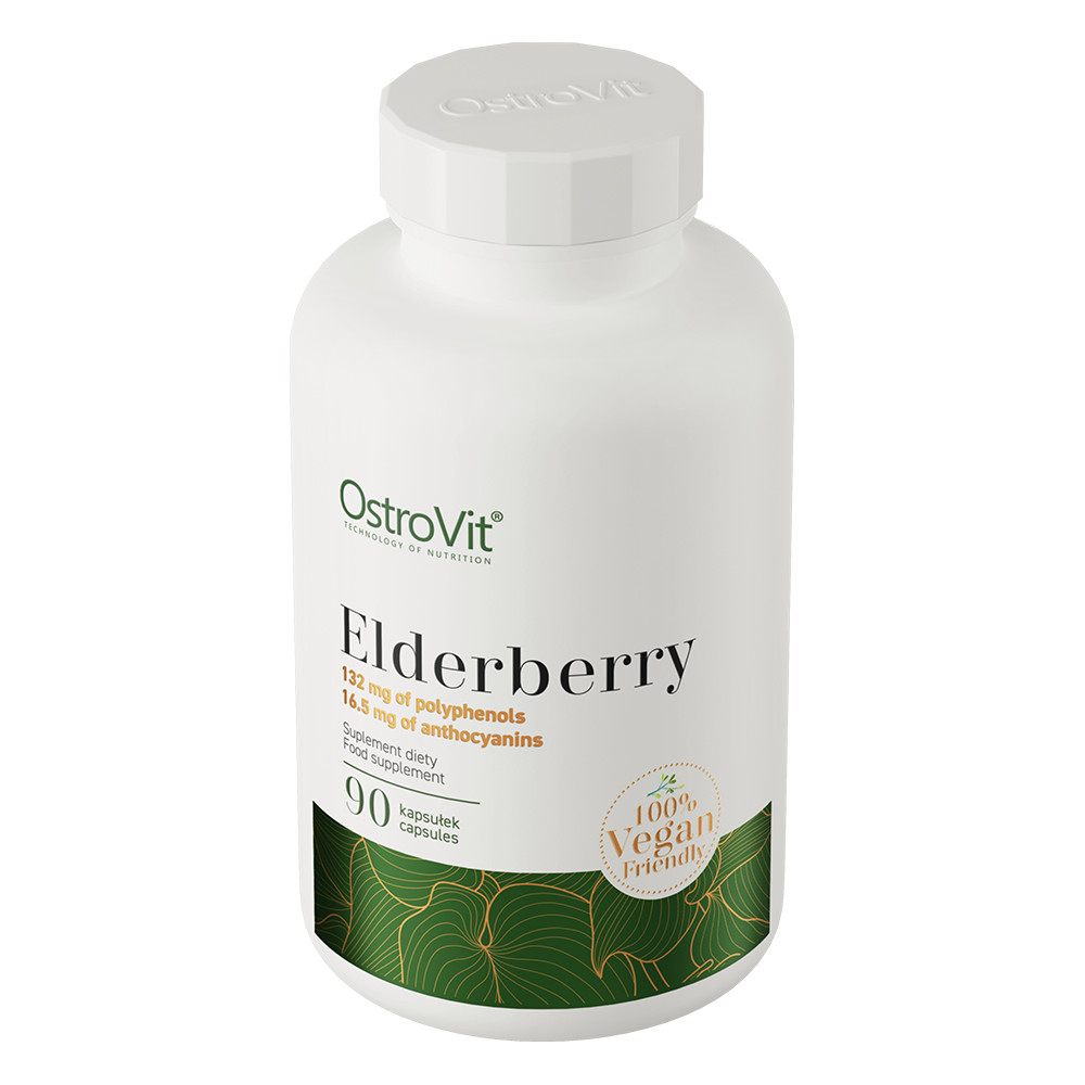 Elderberry VEGE – 90 vegan capsules, 330 mg vlierbessen‑extract (40% polyfenolen, 5% anthocyaninen) | OstroVit
