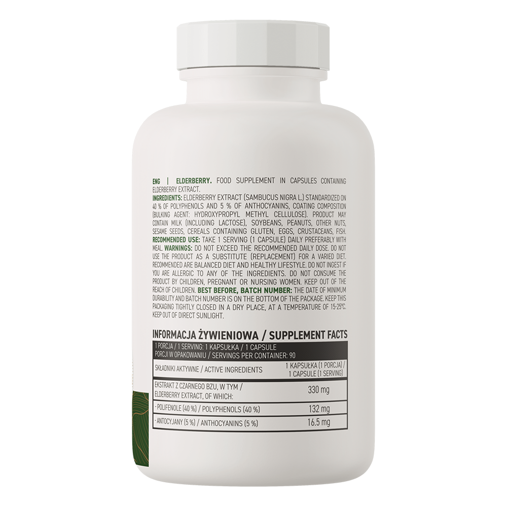 Elderberry VEGE – 90 vegan capsules, 330 mg vlierbessen‑extract (40% polyfenolen, 5% anthocyaninen) | OstroVit