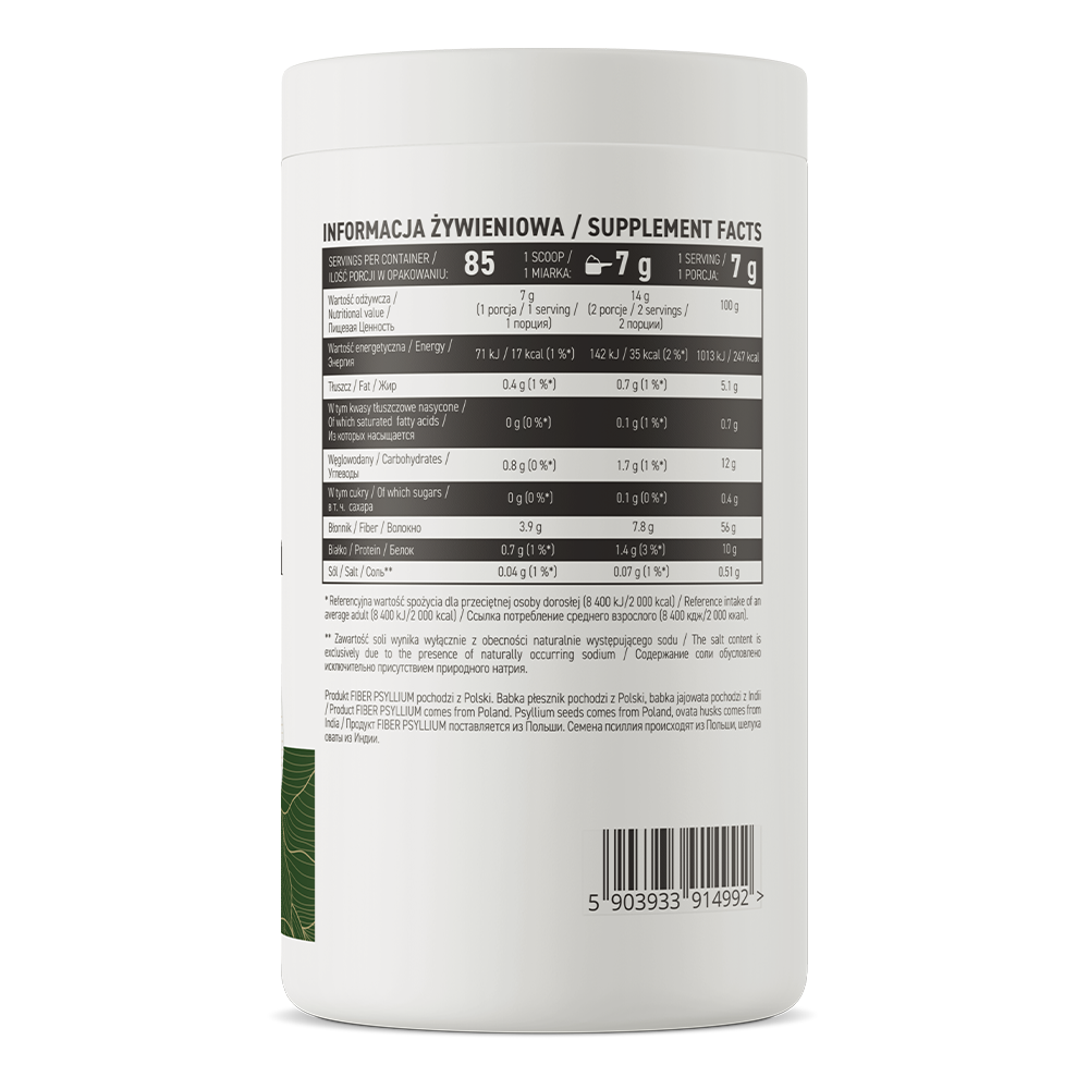 Fiber Psyllium VEGE 600 g – Psylliumvezel uit Zaad & Vlies, 85 Porties | OstroVit