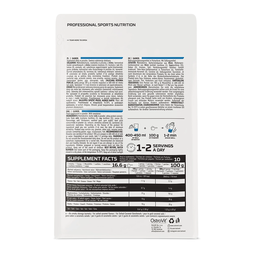 Gainer | Eiwit | Poeder | 1000 g | Gezouten Karamel | OstroVit
