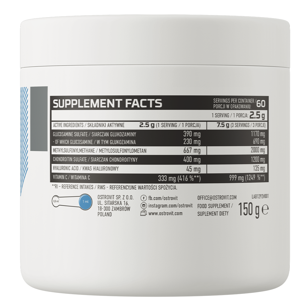 Glucosamine + MSM + Chondroitin – 150 g Framboos, met Vitamine C | OstroVit