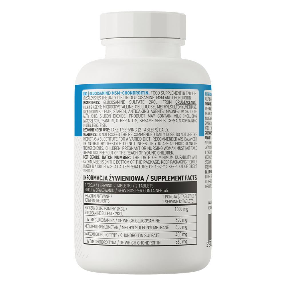 Glucosamine + MSM + Chondroïtine – 90 tabletten, 1000 mg Gls, 600 mg MSM, 400 mg ChS | OstroVit