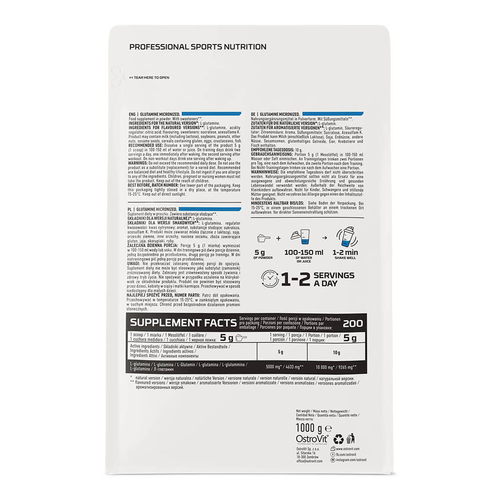 Glutamine | 1000 g | MICRONIZED | Supreme Pure Natural | OstroVit