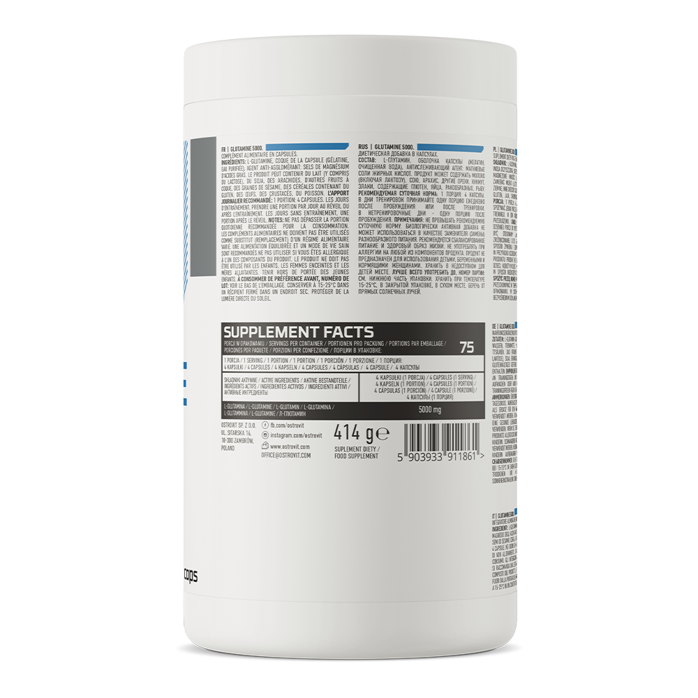 Glutamine 5000 mg – 300 capsules, 5 g per portie | OstroVit