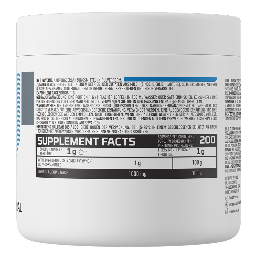 Glycine – 200 g poeder, 100% L‑glycine | OstroVit