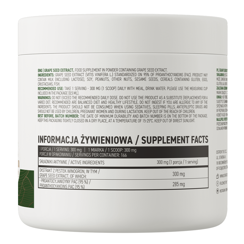 Druivenpitextract | 95% Proanthocyanidinen | Vegan | 166 Porties | Poeder | OstroVit