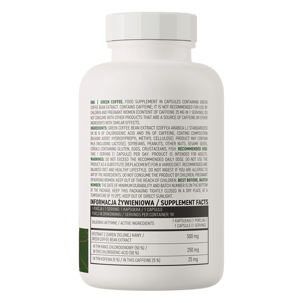 Groene Koffie | Chlorogeenzuur | Cafeïne | Vegan | 90 Capsules | 500 mg | OstroVit
