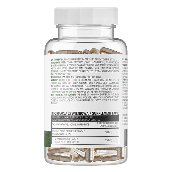 Groene Thee | Polyfenolen 50% | Vegan | 500 mg | 90 HPMC Capsules | OstroVit