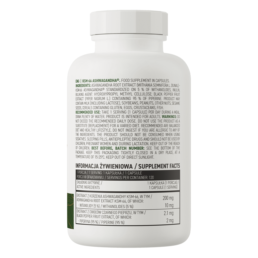KSM-66 Ashwagandha VEGE 120 Capsules – 200 mg, 5% Withanoliden | OstroVit