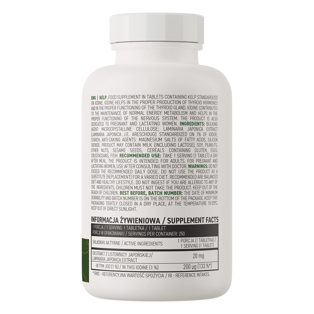 Kelp VEGE – 250 vegan tabletten, 200 µg jodium (133% RI) | OstroVit