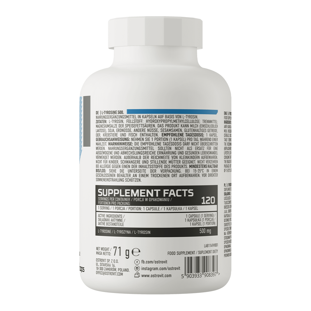 L‑Tyrosine 500 mg – 120 vegan capsules | OstroVit