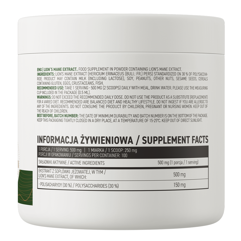 Lion’s Mane Extract – 50 g, 500 mg per portie, 30% polysacchariden | OstroVit