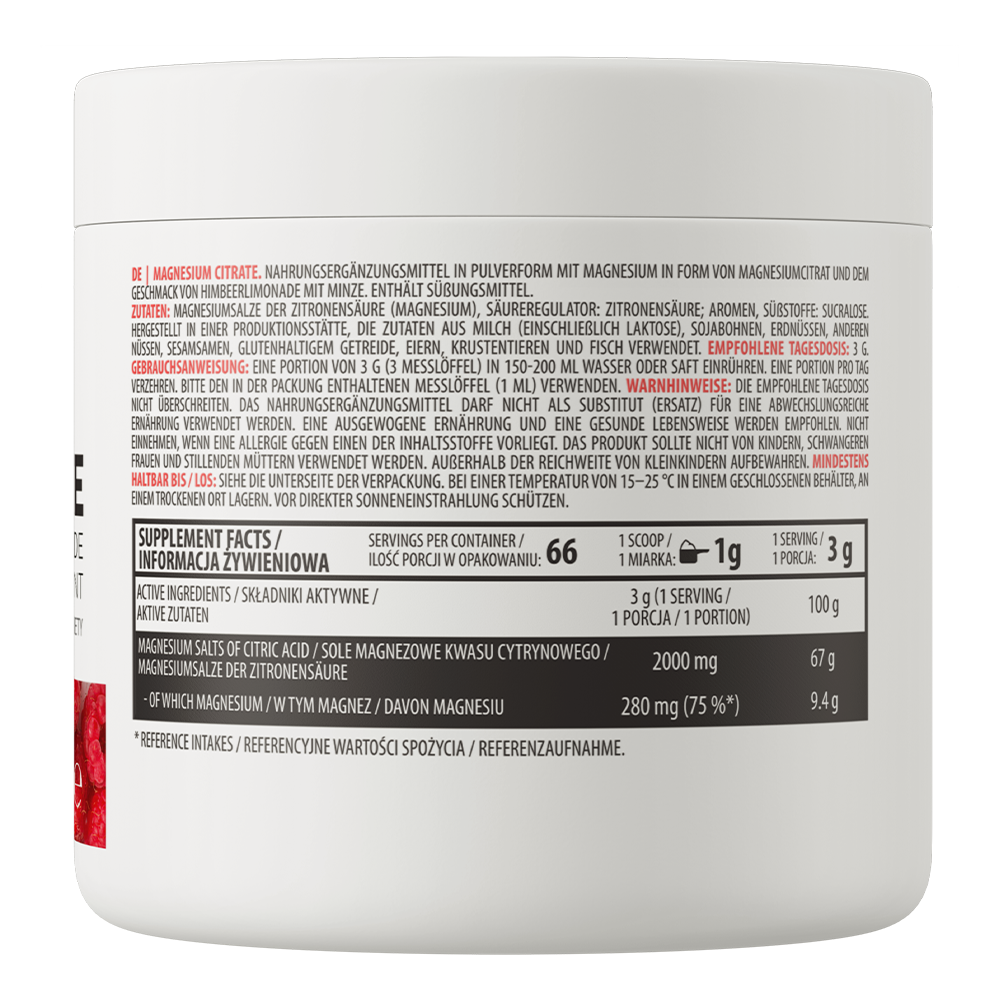 Magnesium Citraat | 200 g | Frambozenlimonade 🍃 | OstroVit