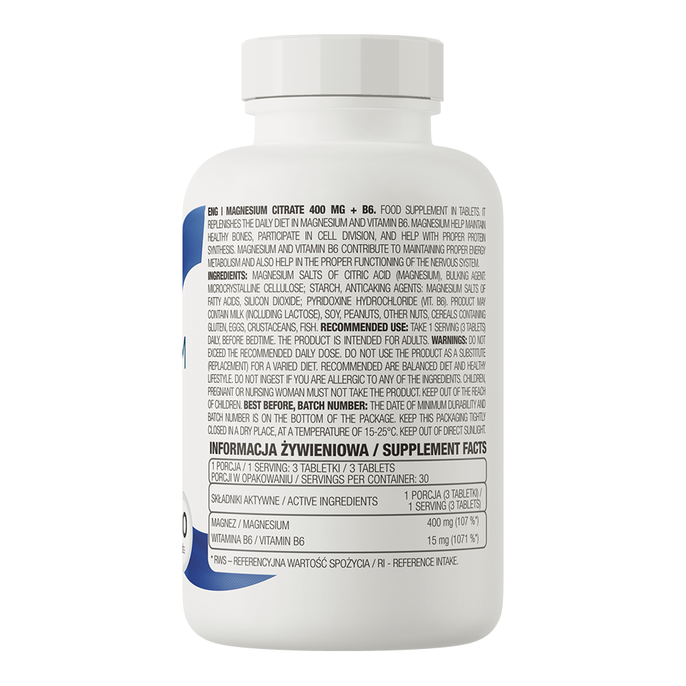 Magnesium Citrate 400 mg + B6 – 90 tabletten (vegan) | OstroVit