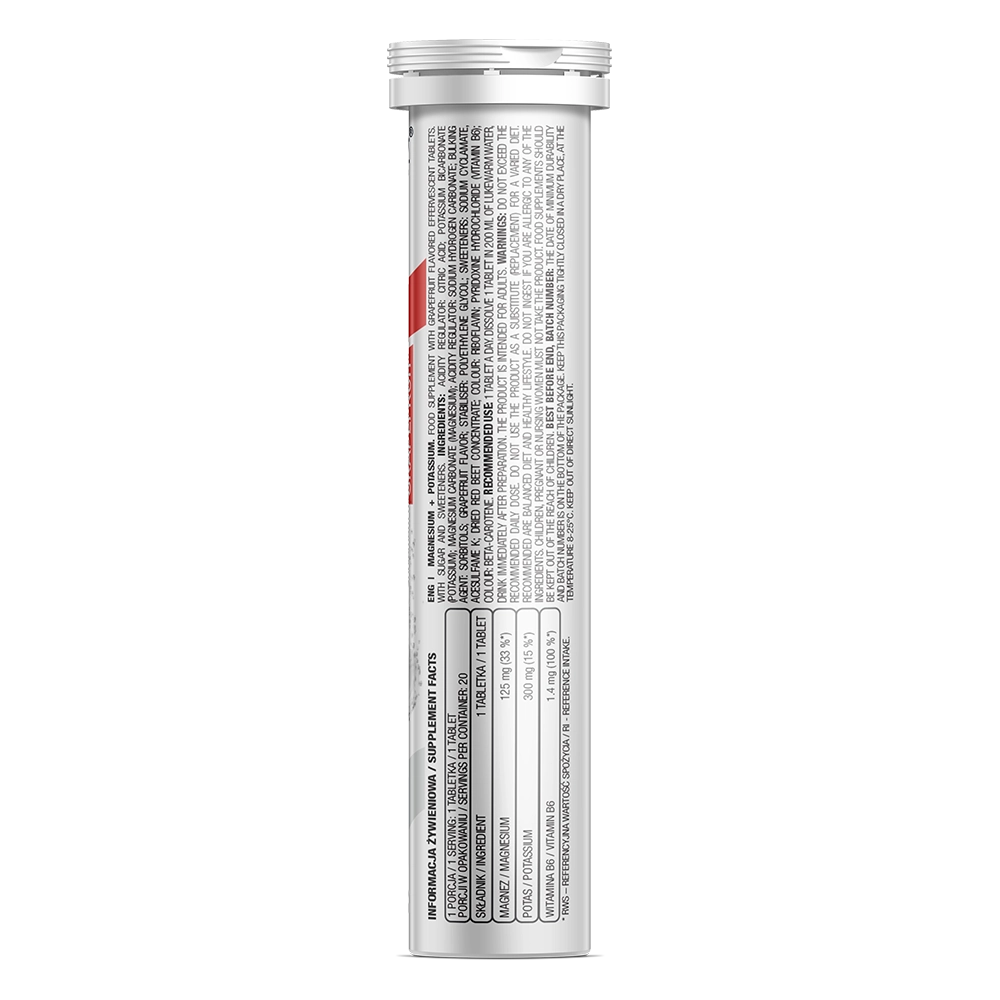 Magnesium + Kalium 20 Bruistabletten – Met Vitamine B6, Pompelmoessmaak | OstroVit