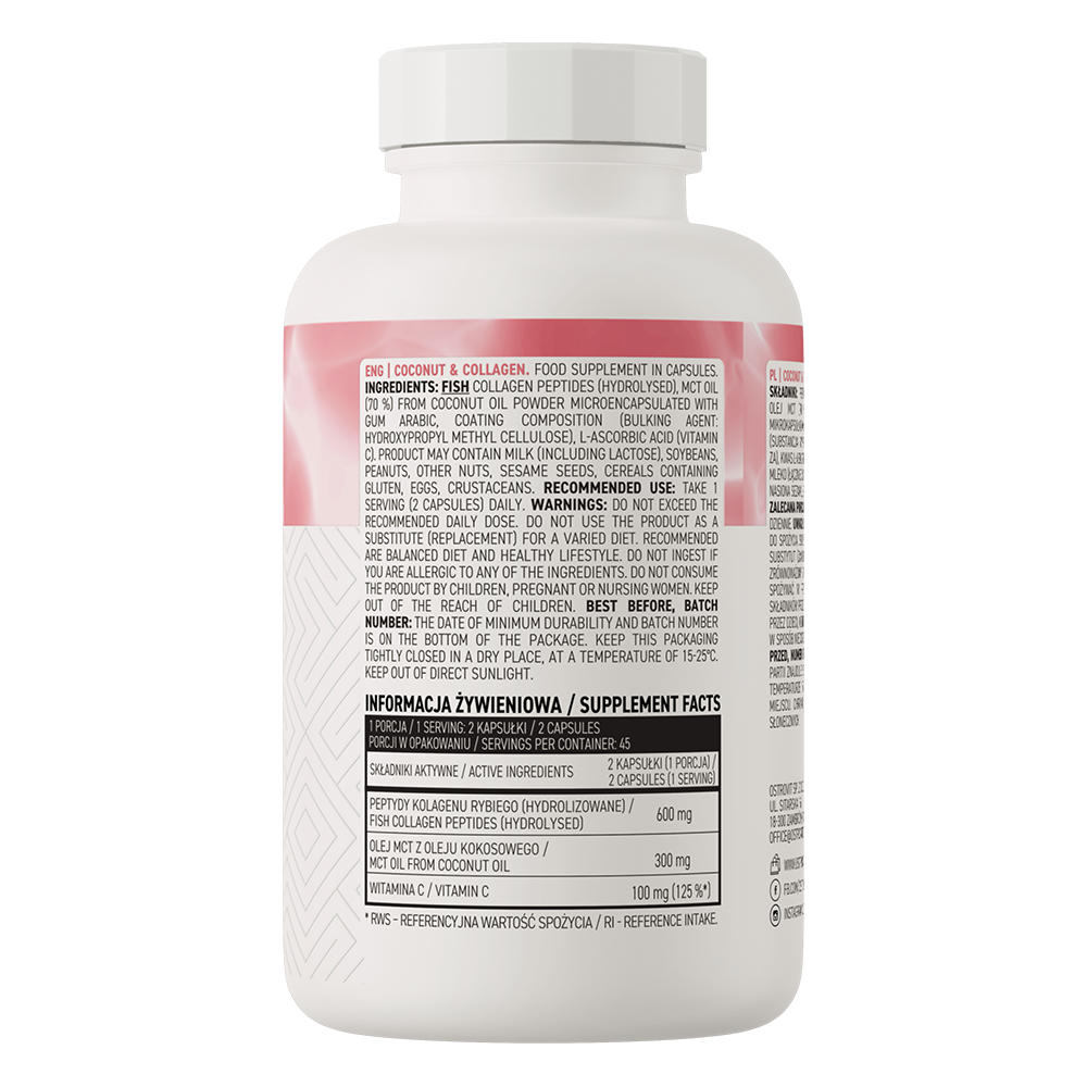 Marine Collageen | MCT-olie van kokosnoot | Vitamine C | 90 capsules | OstroVit