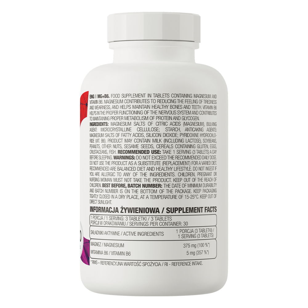 Mg + B6 – 90 tabletten, 375 mg magnesium + 5 mg B6 per dag | OstroVit