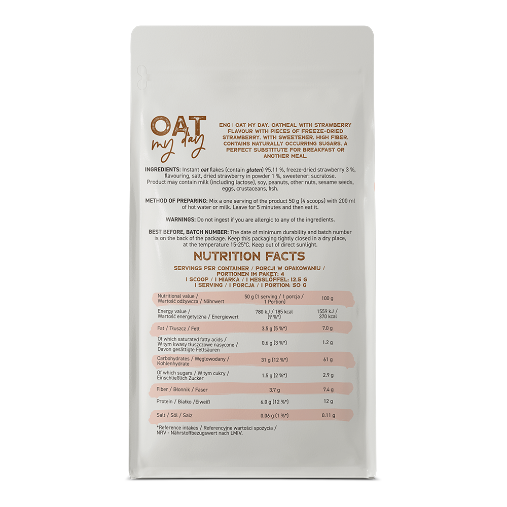 Oat My Day Aardbei 200 g – Rijk aan vezels, zonder toegevoegde suikers* | OstroVit