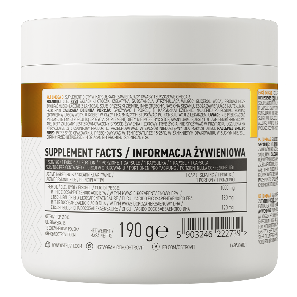 Omega‑3 – 150 softgels, 1000 mg visolie, 180 mg EPA + 120 mg DHA | OstroVit