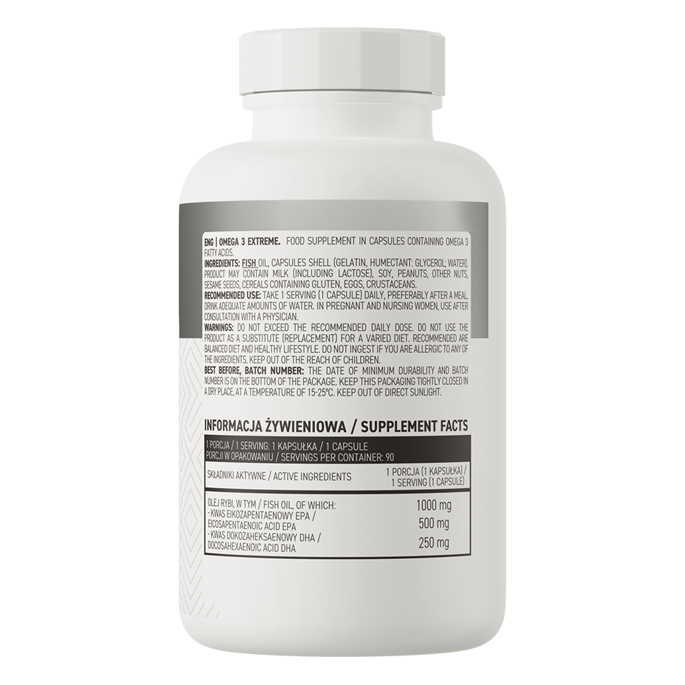 Omega‑3 Extreme – 90 softgels, 1000 mg visolie (EPA 500 mg, DHA 250 mg) | OstroVit