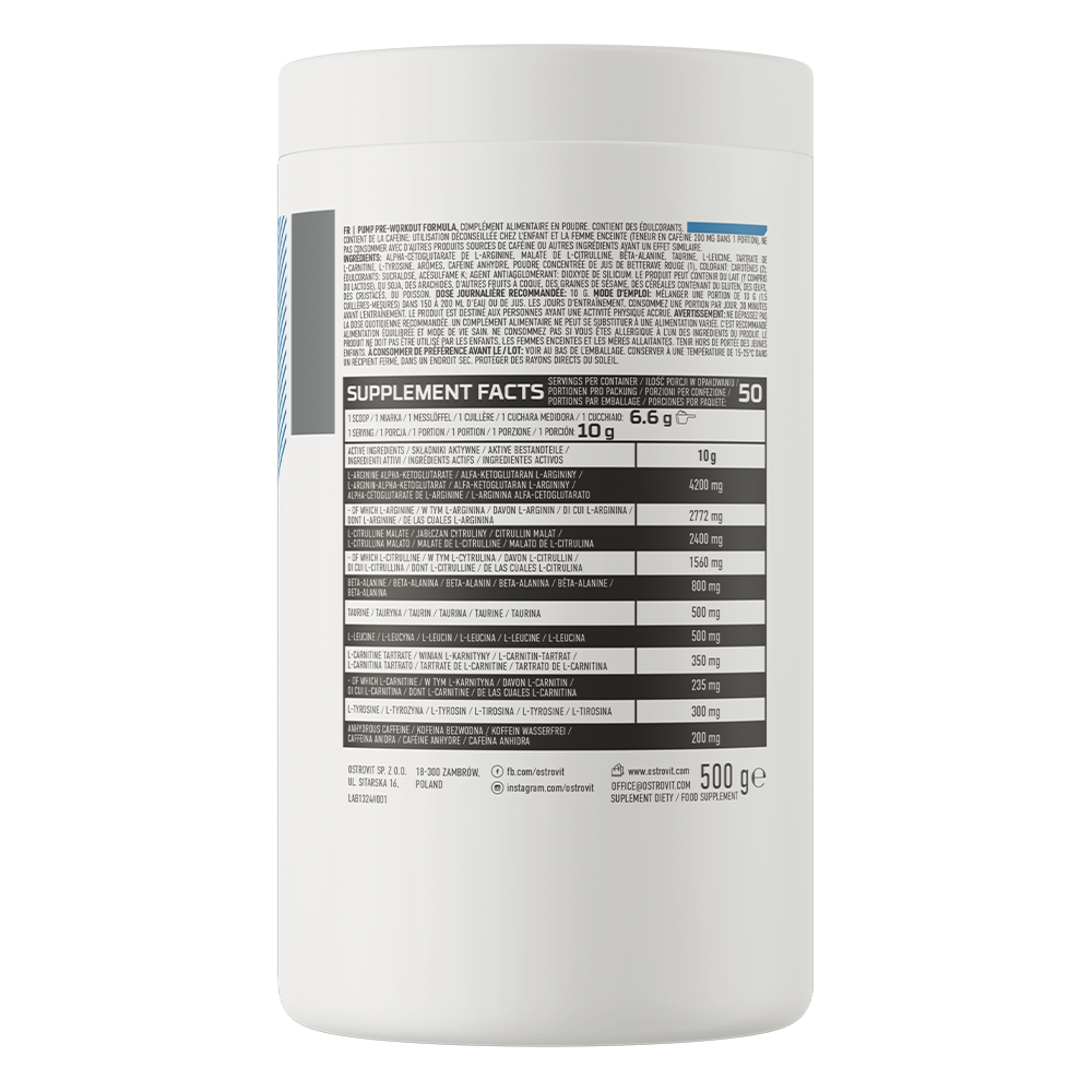 PUMP Pre-Workout Formule | 500 g | Sinaasappel 🍊 | OstroVit
