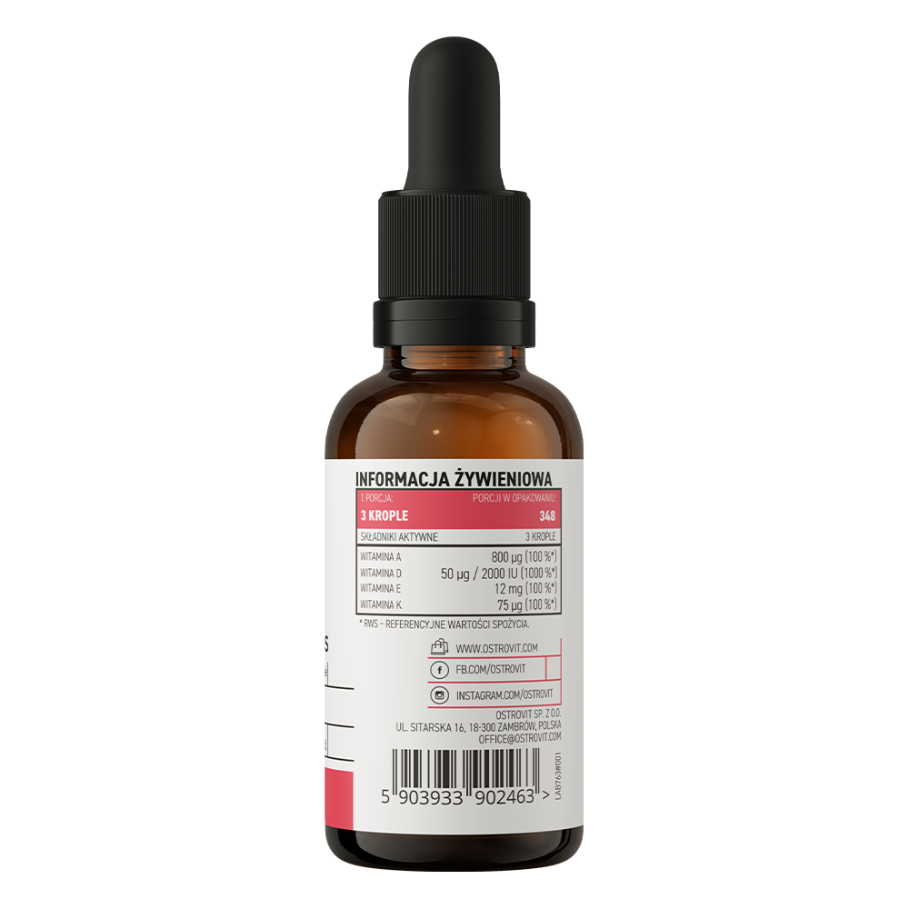 Vitamine A,D,E,K | ADEK | Druppels | 30 ML | 348 Porties | OstroVit
