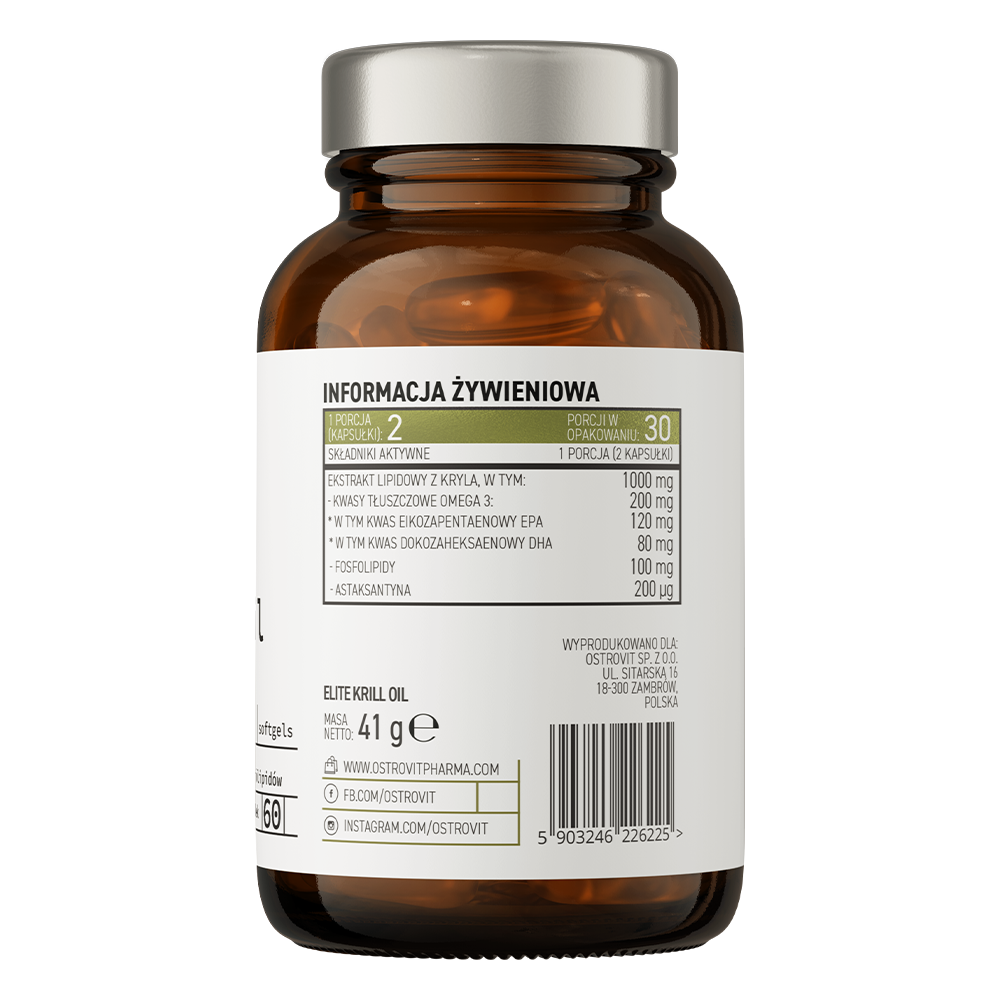 Elite Krill oli | Antarctische krill | Omega 3, EPA, DHA, Fosfolipiden & Astaxanthine | 60 Softgel | OstroVit Pharma