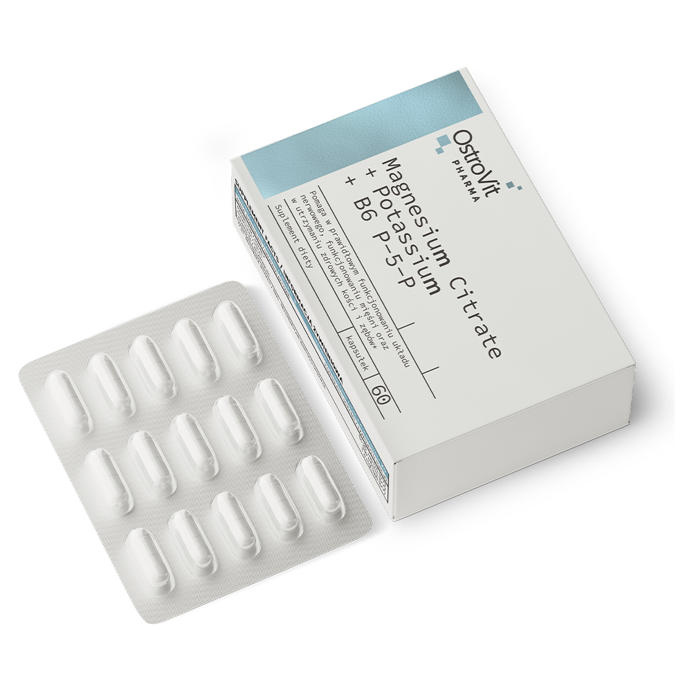 Magnesium Citraat + Kalium + B6 P-5-P – 60 Capsules, Organische Vormen | OstroVit Pharma