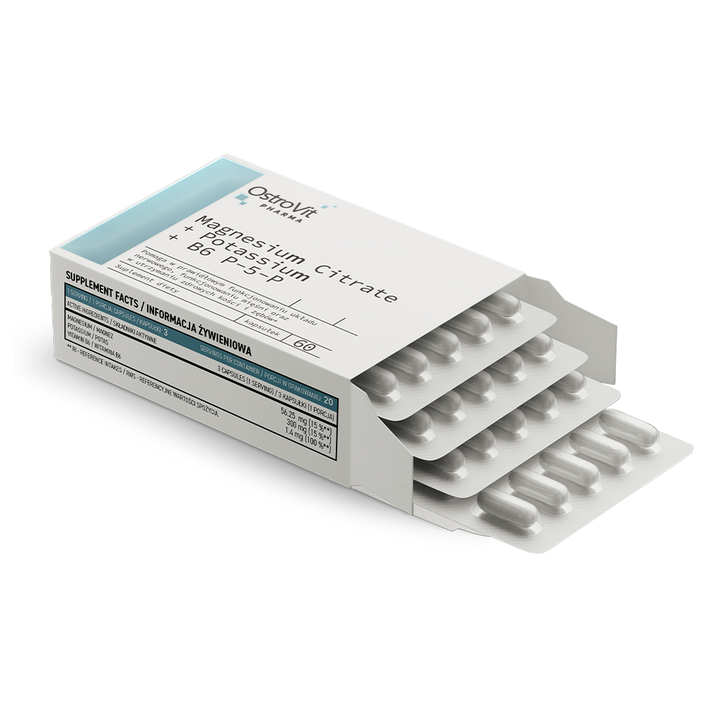 Magnesiumcitraat + Kalium + B6 P-5-P | 60 Capsules | OstroVit Pharma