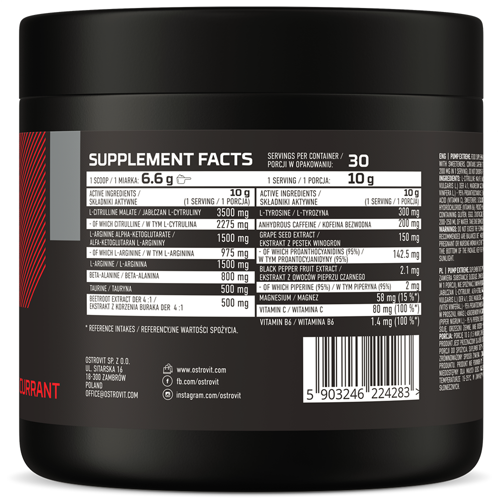 Pump Extreme – Zwarte bes, Pre‑workout 13 ingrediënten, 200 mg cafeïne | OstroVit