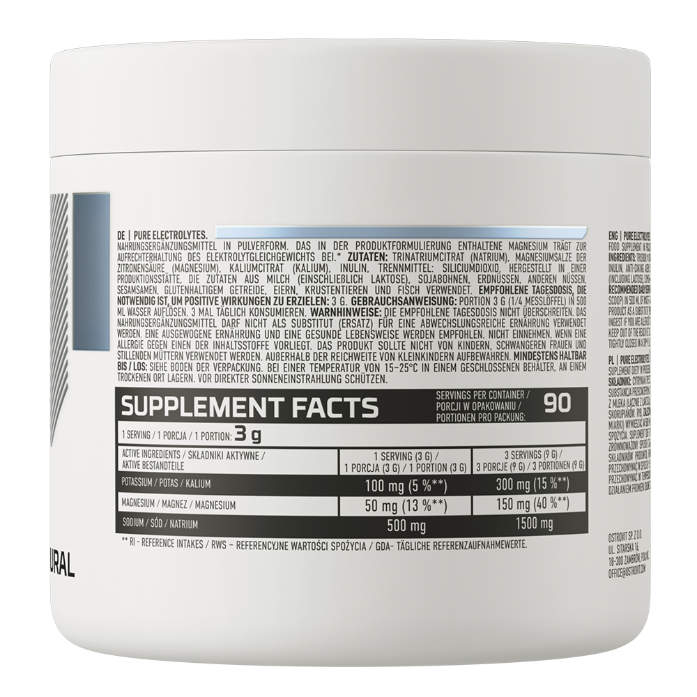 Pure Electrolytes – suikervrij, 270 g poeder, Na + Mg + K (citraat) | OstroVit